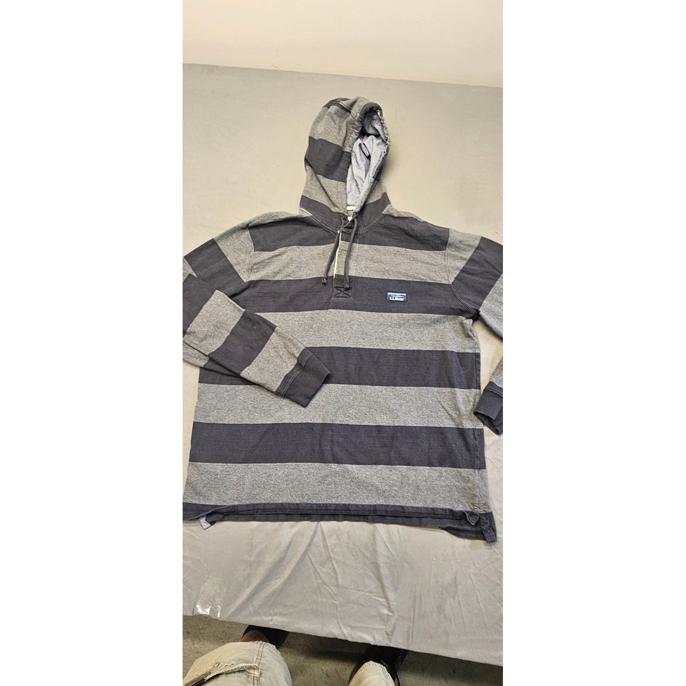 LL Bean Mens XL Traditional Fit Striped Hooded Long Sleeve Cotton‎ Shirt 505095